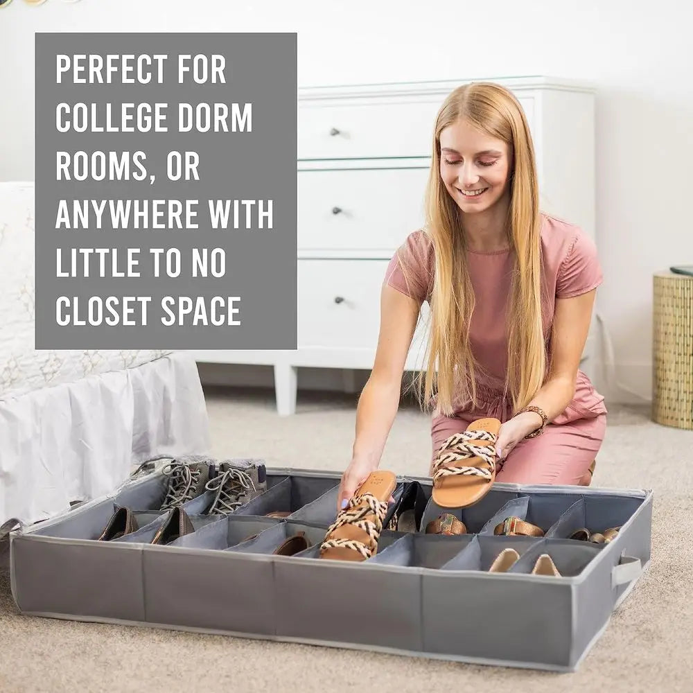Under Bed Shoe Organizer | 600D Heavy Duty Fabric | Dorm Storage