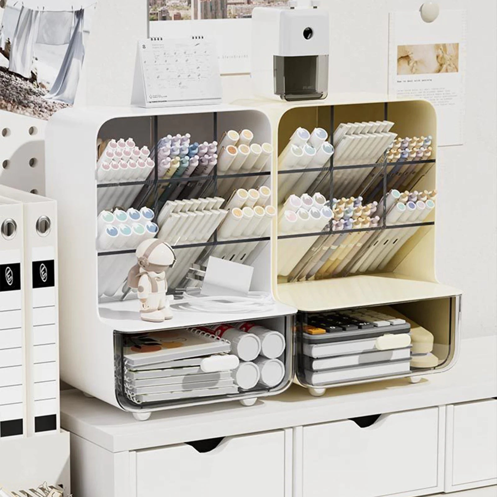 Clear Acrylic Desk Organizer - Multi-Layer Office Stationery Storage
