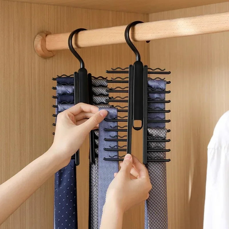 Rotatable 20-Row Tie Hanger & Belt Organizer for Closet Storage
