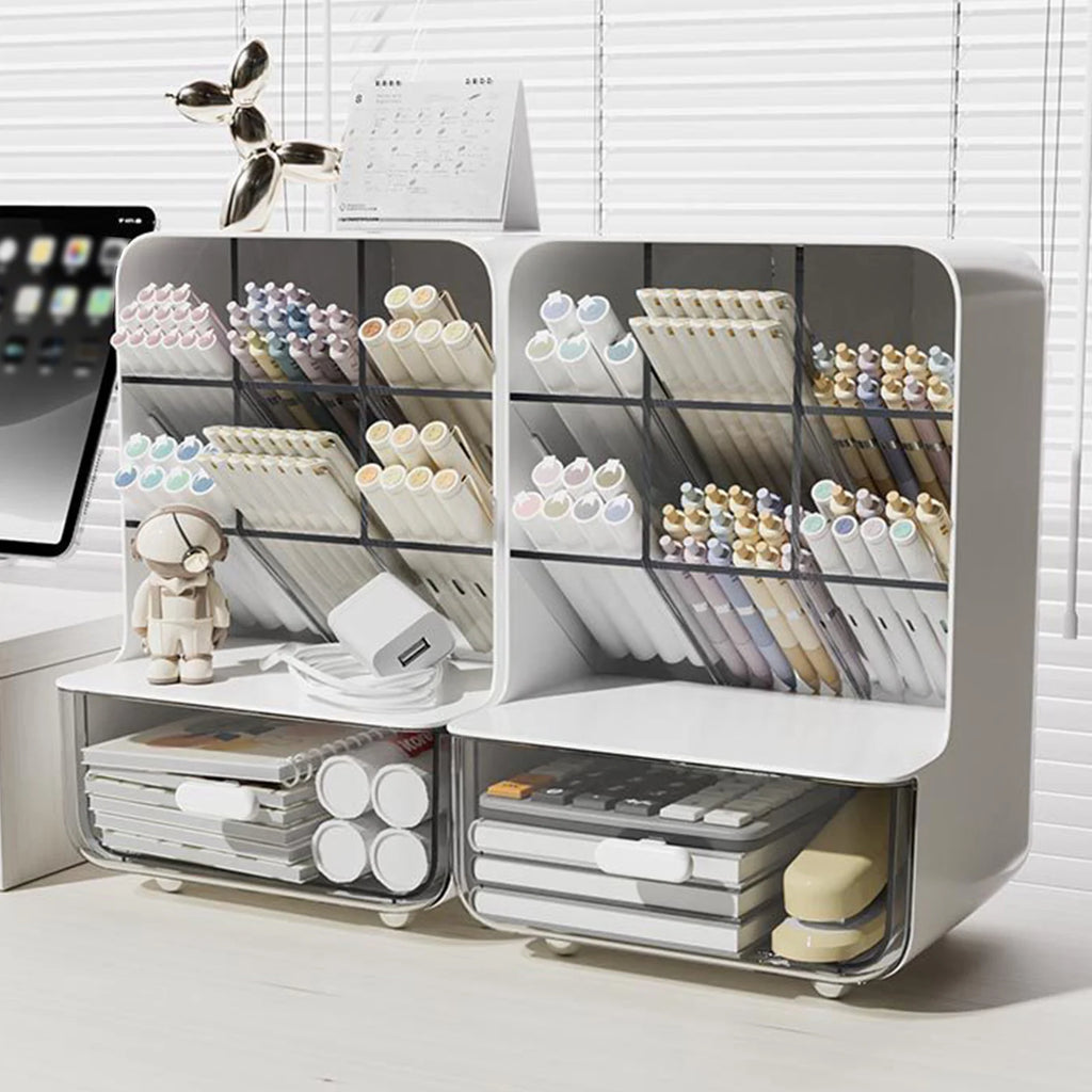 Clear Acrylic Desk Organizer - Multi-Layer Office Stationery Storage