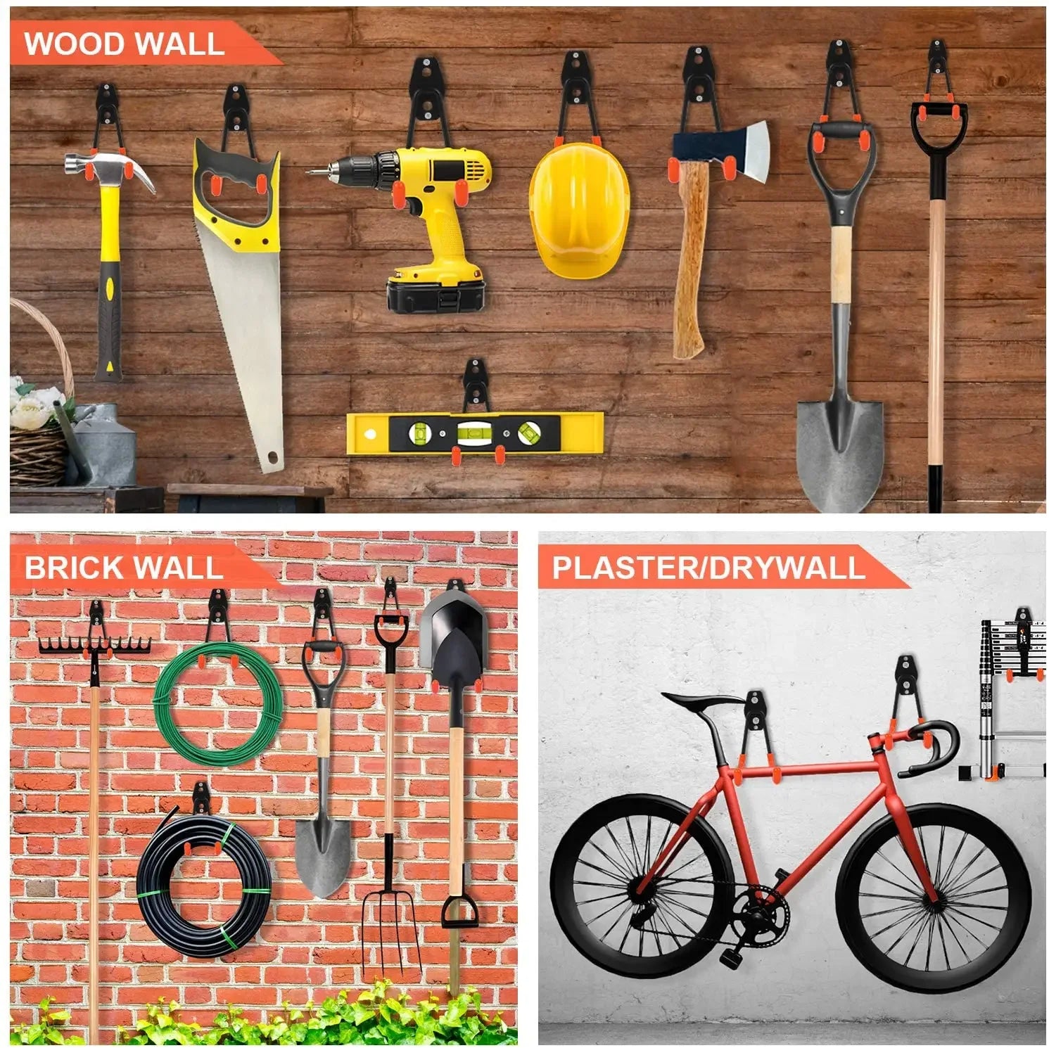 Heavy Duty Metal Garage Hooks Wall Mounted Utility Storage Organizer