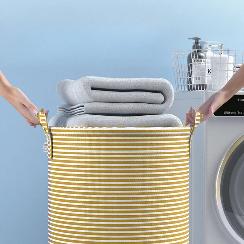 Foldable Striped Laundry Basket - Minimalist Collapsible Storage Bin