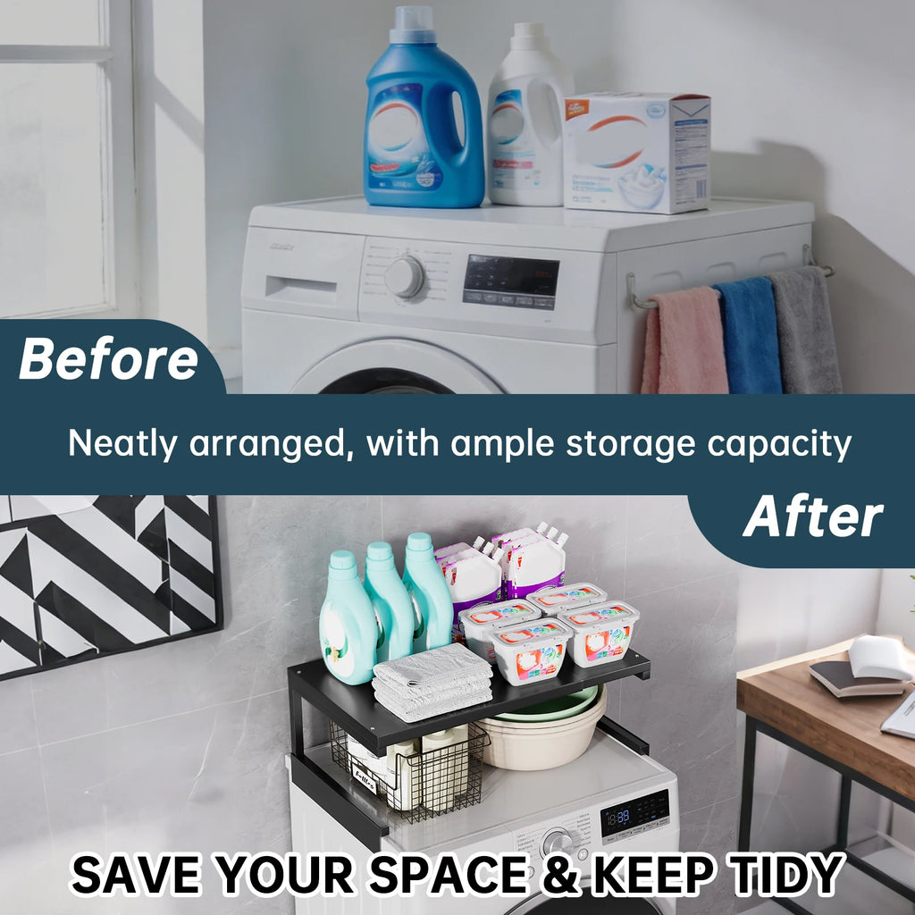 Extendable Washing Machine Top Storage Rack - Adjustable Laundry Shelf