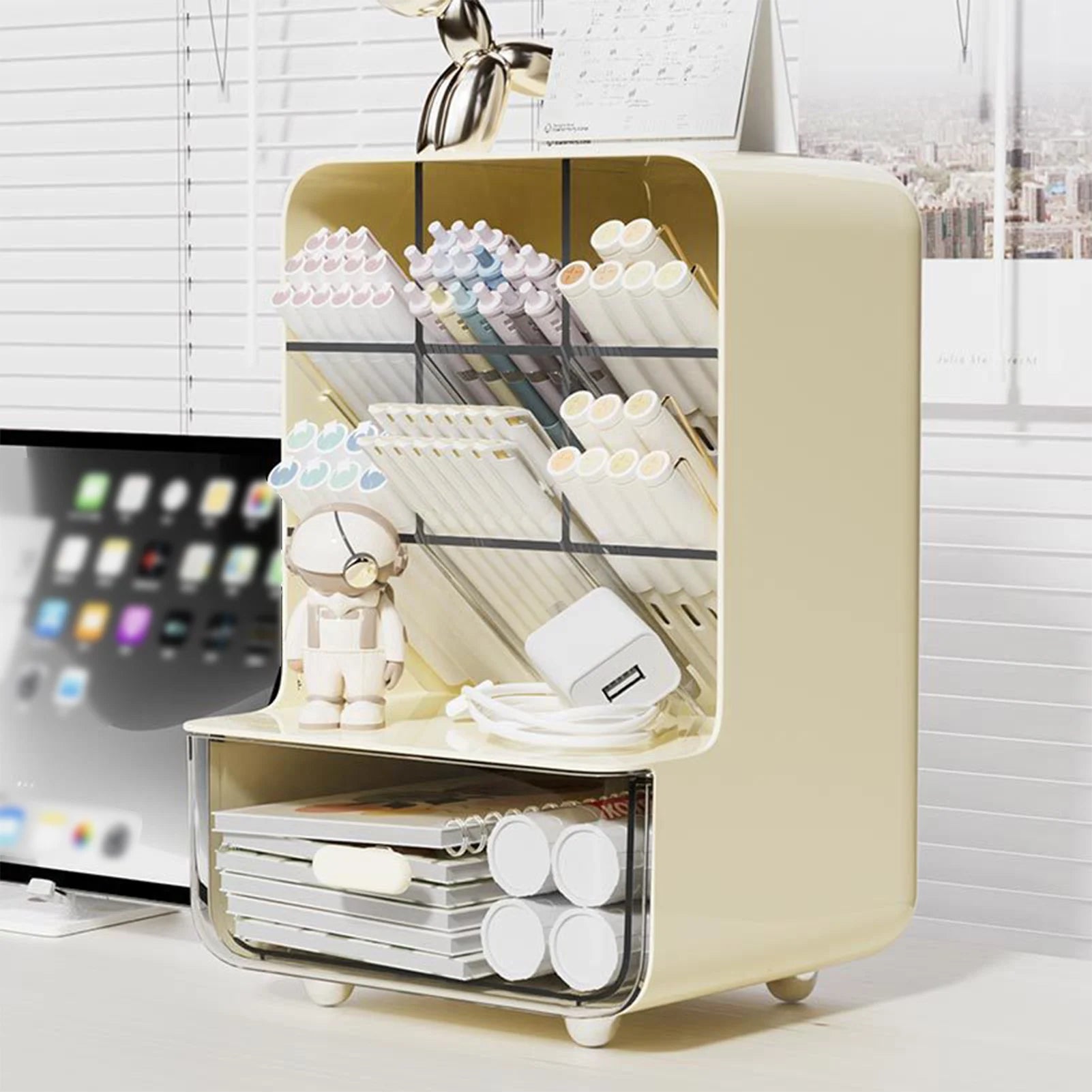 Clear Acrylic Desk Organizer - Multi-Layer Office Stationery Storage