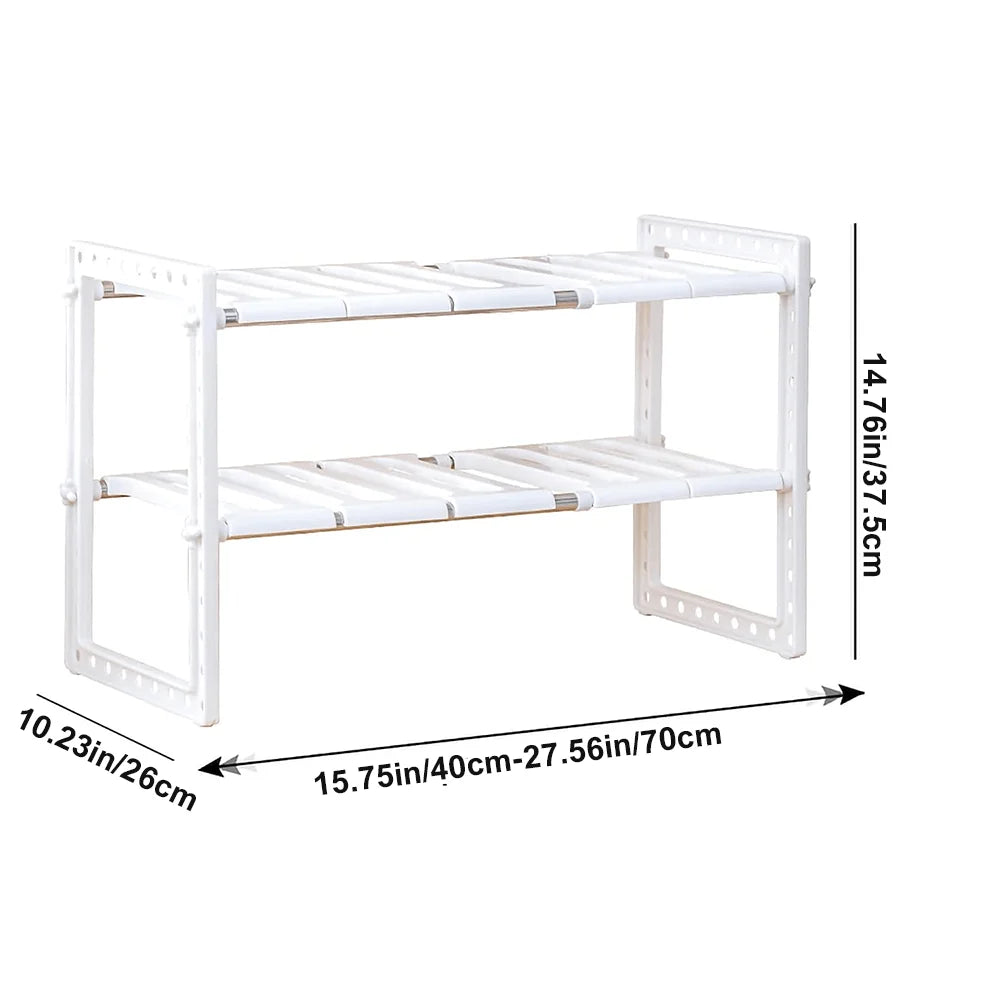 2-Tier Expandable Under Sink Organizer Stainless Steel Storage Shelf
