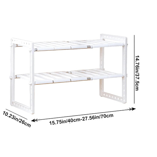 2-Tier Expandable Under Sink Organizer Stainless Steel Storage Shelf