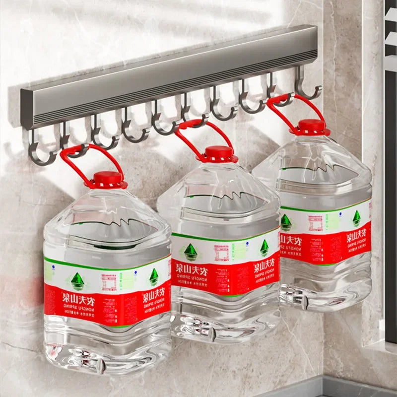 Wall Mounted Kitchen Hook Rack - Space Aluminum No-Drill Storage