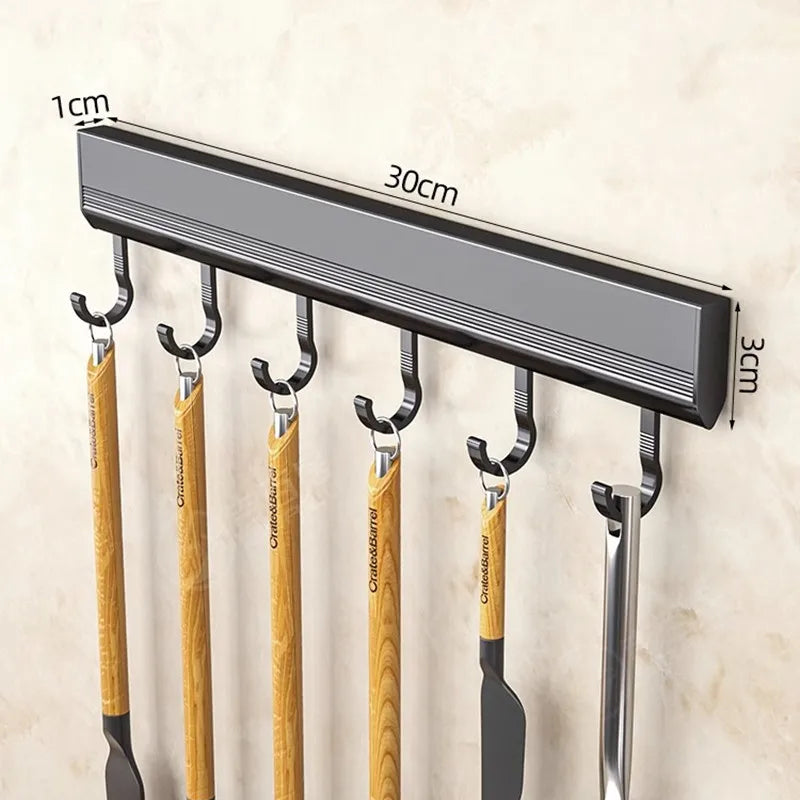 Wall Mounted Kitchen Hook Rack - Space Aluminum No-Drill Storage