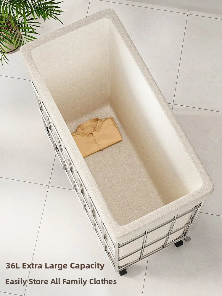 Japanese Style Iron Mobile Laundry Hamper with Wheels & Fabric Liner