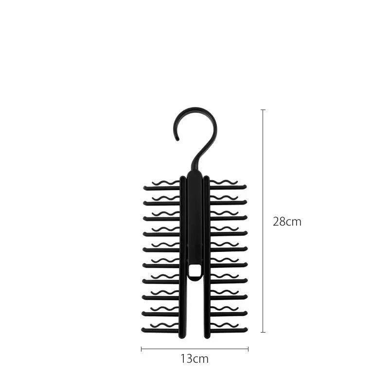 Rotatable 20-Row Tie Hanger & Belt Organizer for Closet Storage