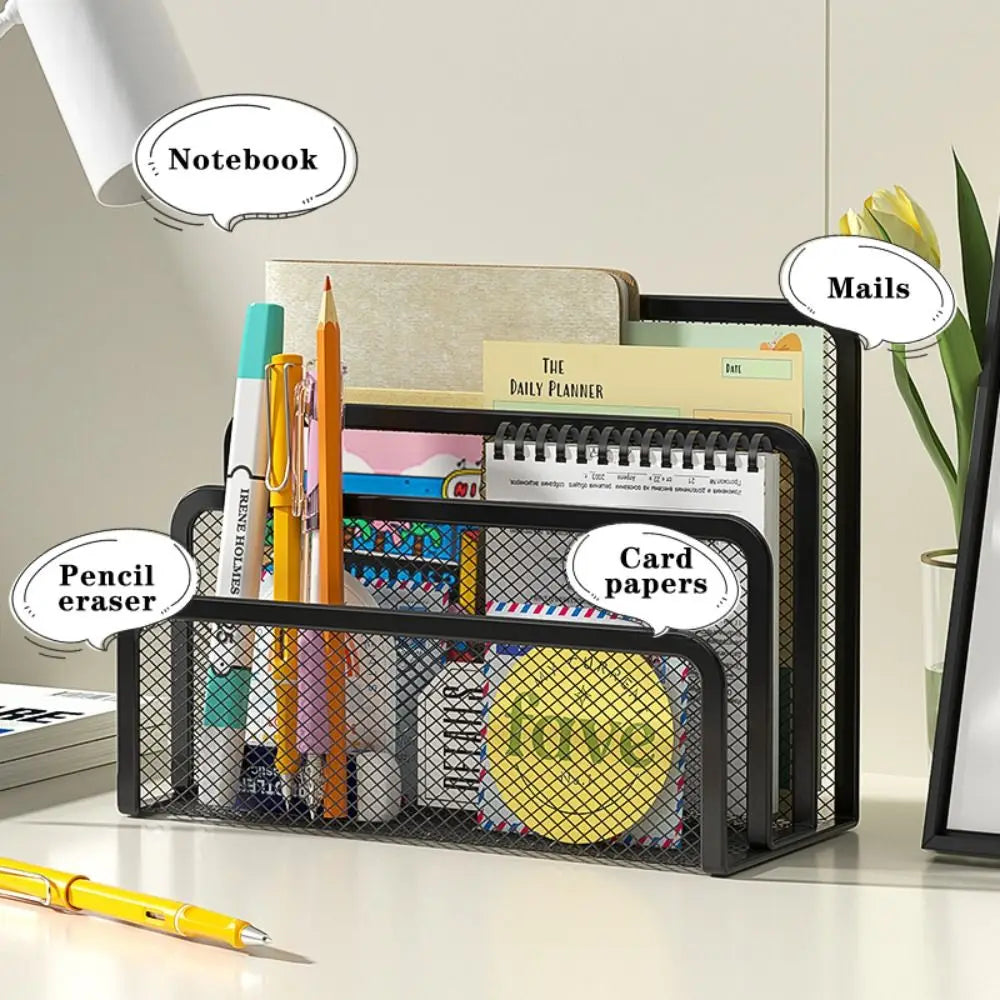 3-Tier Metal Mesh Desktop File Organizer - Office Magazine Rack