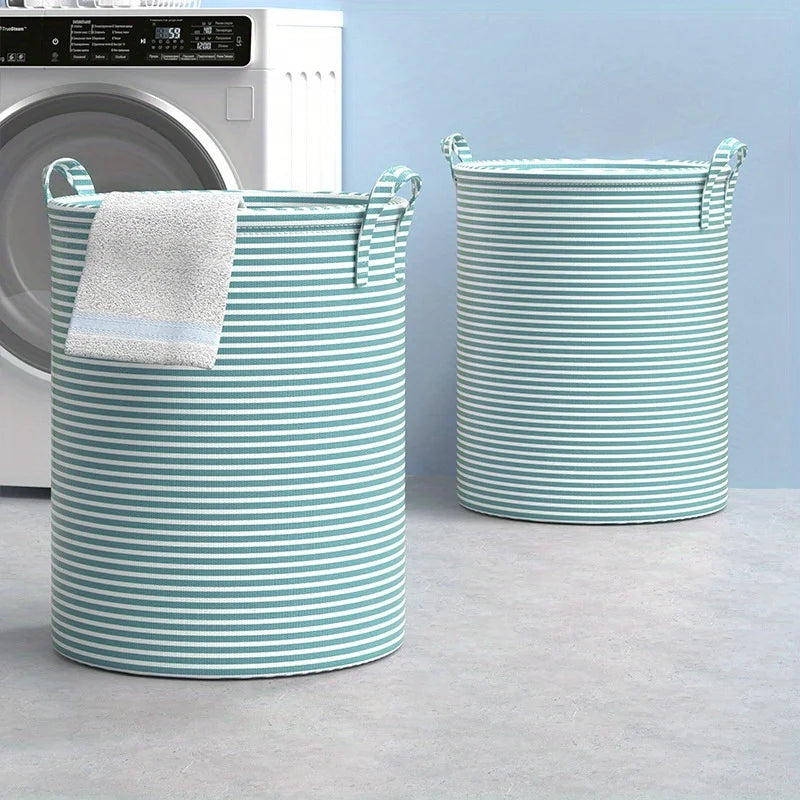 Foldable Striped Laundry Basket - Minimalist Collapsible Storage Bin