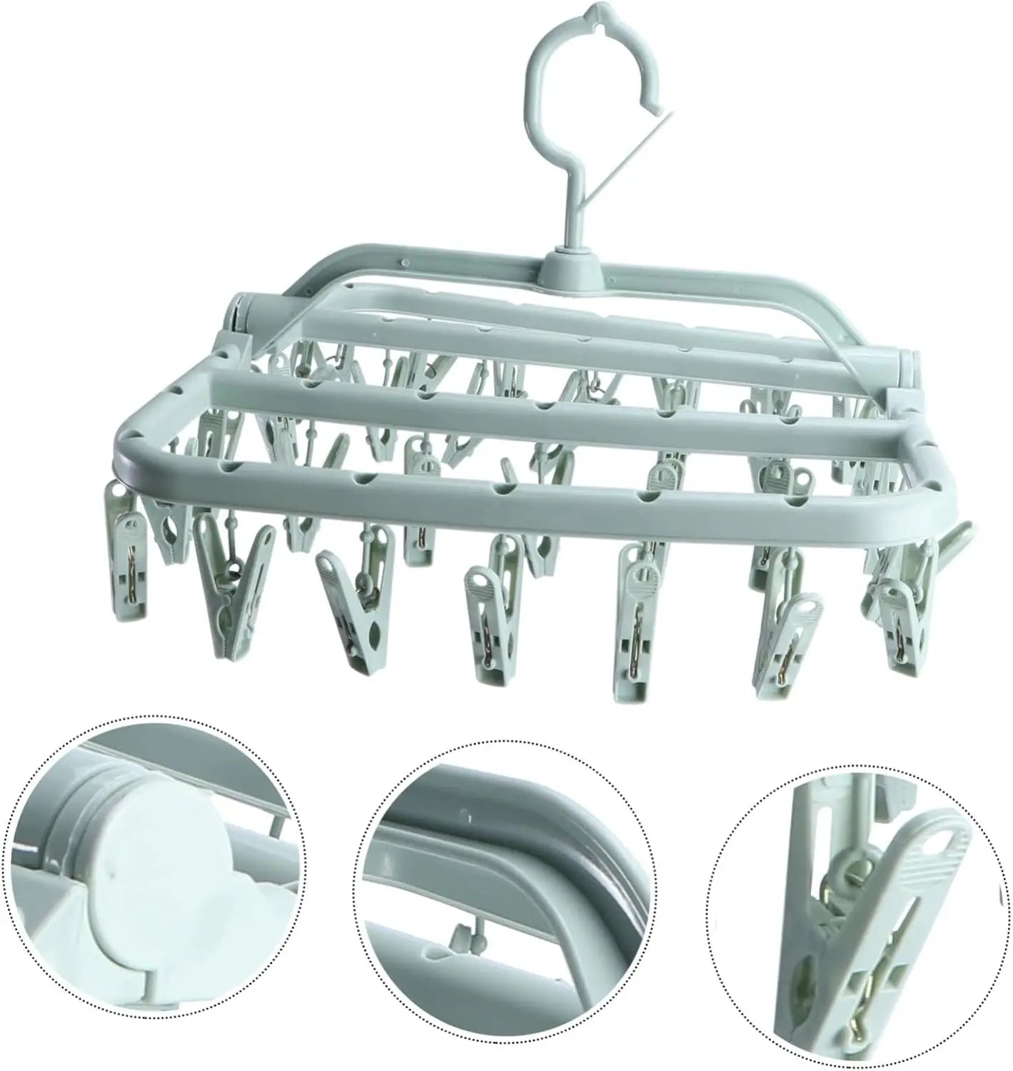 Foldable Plastic Drying Rack with 32 Clips for Socks & Underwear