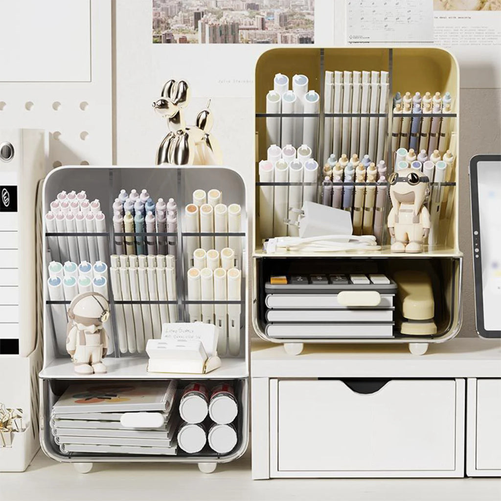 Clear Acrylic Desk Organizer - Multi-Layer Office Stationery Storage