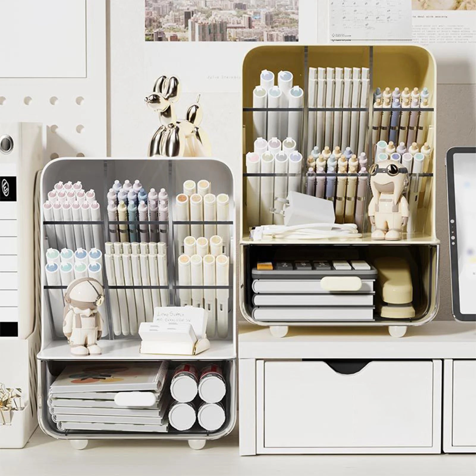Clear Acrylic Desk Organizer - Multi-Layer Office Stationery Storage