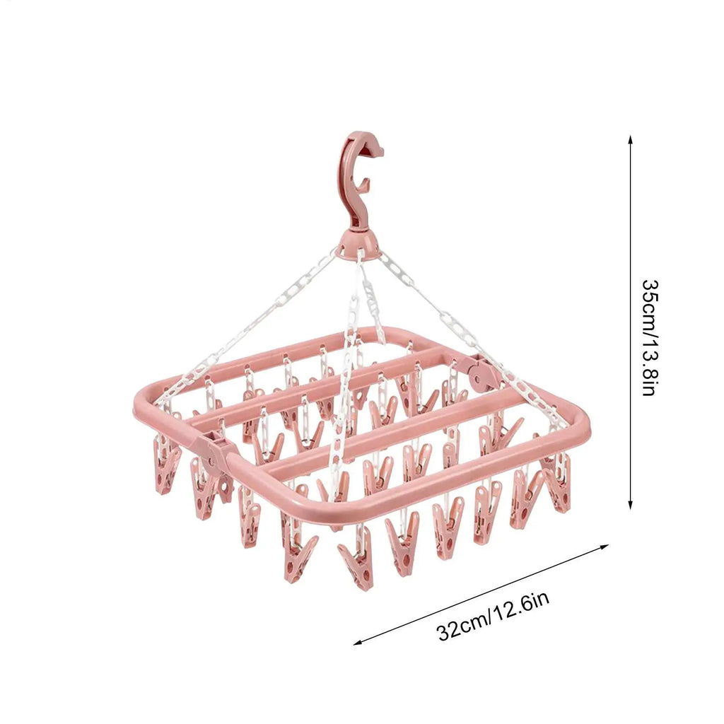 32-Clip Swivel Clothes Drying Rack for Socks and Underwear