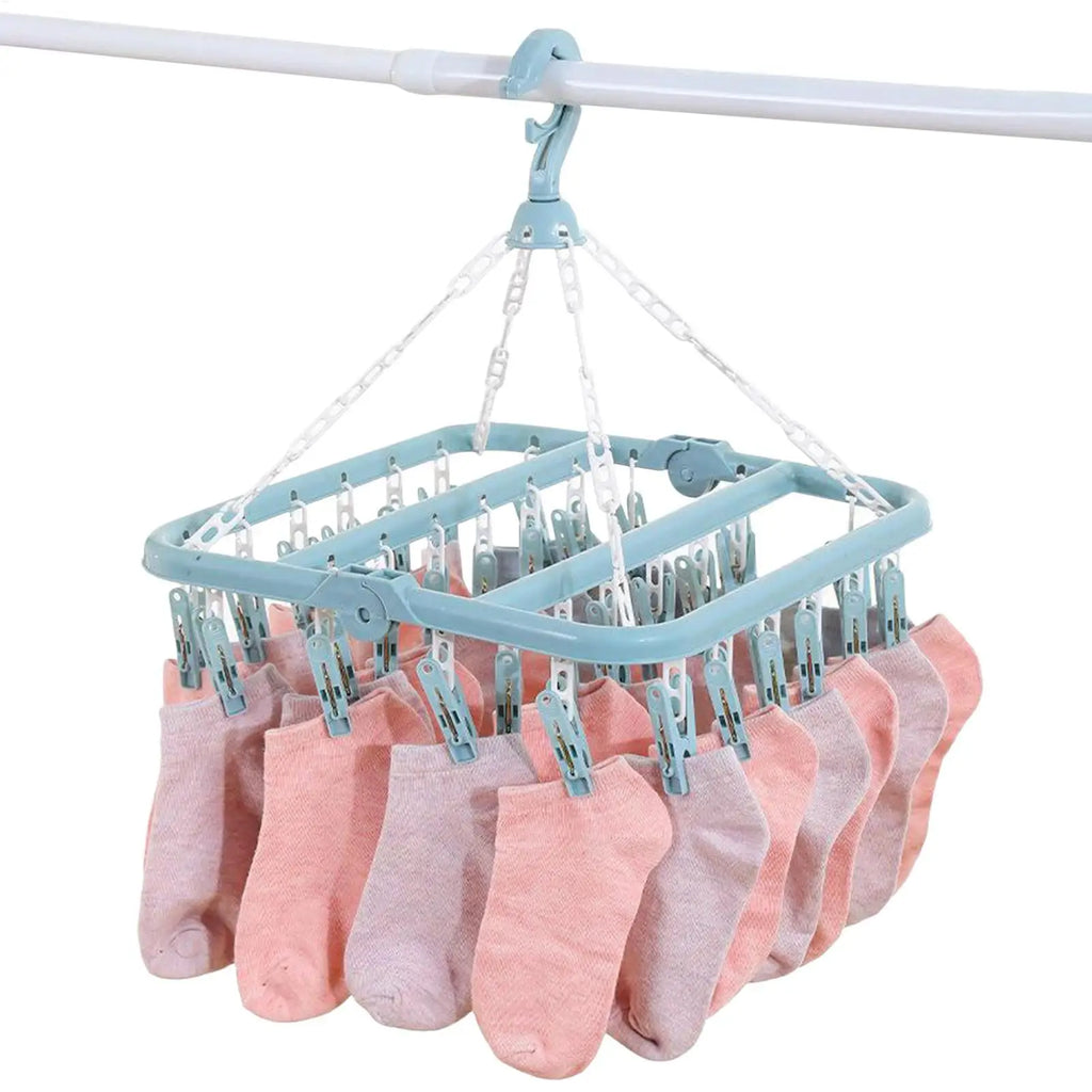 32-Clip Swivel Clothes Drying Rack for Socks and Underwear