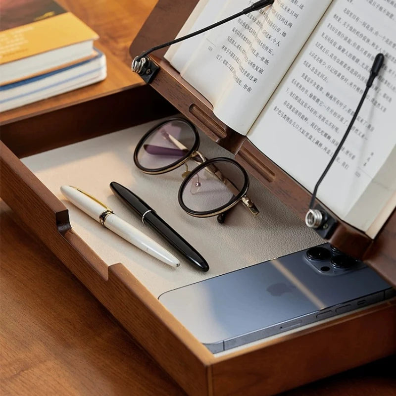 Solid Wood Book Stand with Storage Drawer for Reading & Laptops