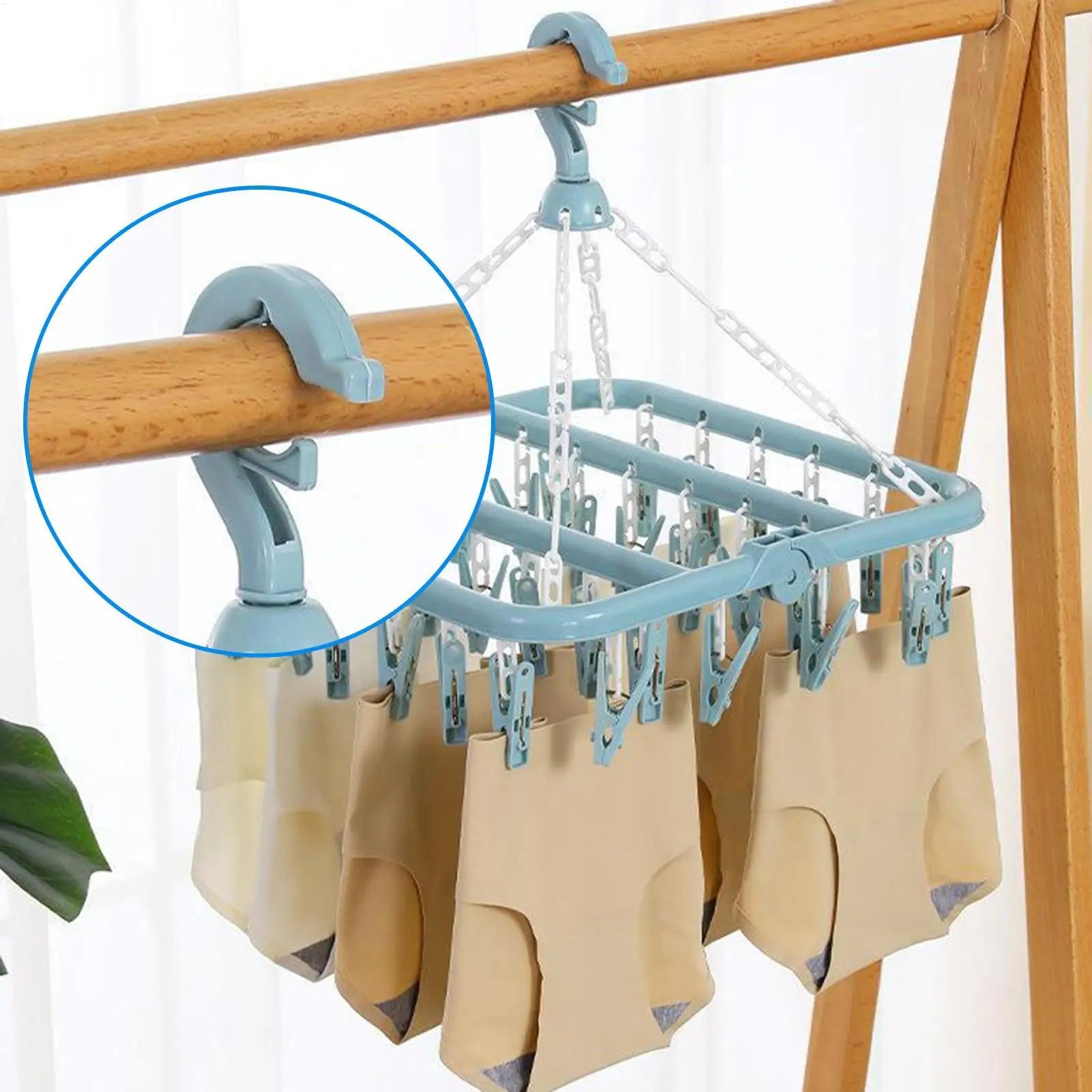 32-Clip Swivel Clothes Drying Rack for Socks and Underwear