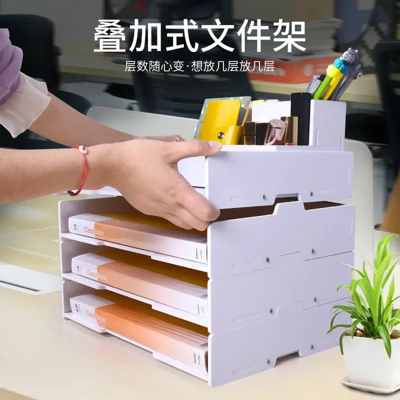 Stackable A4/A3 Desktop File Tray Wood Plastic Document Organizer