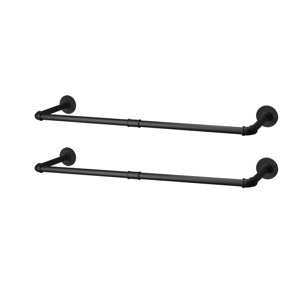 2-Pack Industrial Pipe Wall-Mounted Clothes Rail - Black Iron Rack