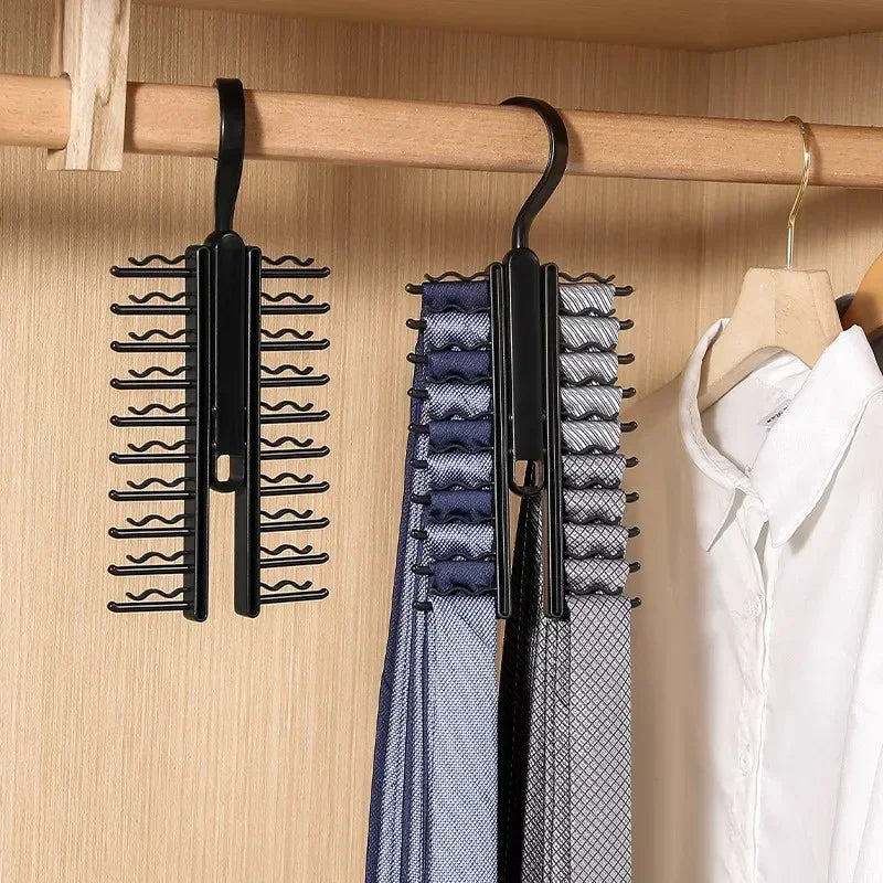 Rotatable 20-Row Tie Hanger & Belt Organizer for Closet Storage