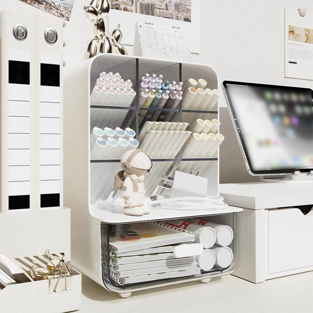 Clear Acrylic Desk Organizer - Multi-Layer Office Stationery Storage
