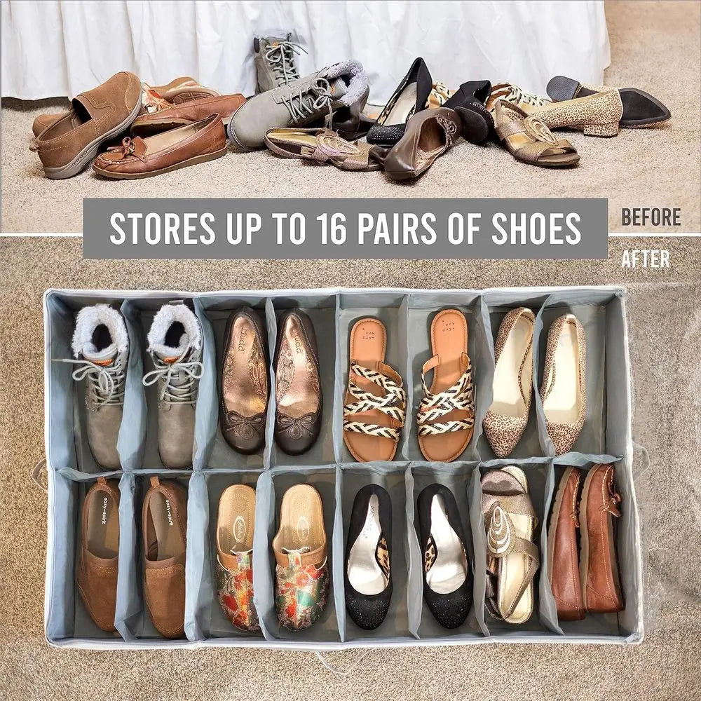 Under Bed Shoe Organizer | 600D Heavy Duty Fabric | Dorm Storage