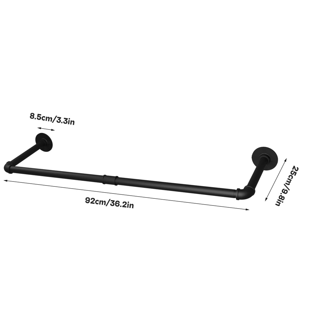 2-Pack Industrial Pipe Wall-Mounted Clothes Rail - Black Iron Rack