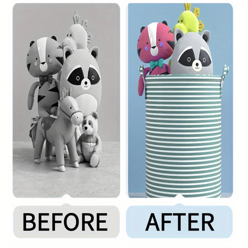 Foldable Striped Laundry Basket - Minimalist Collapsible Storage Bin