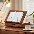 Solid Wood Book Stand with Storage Drawer for Reading & Laptops