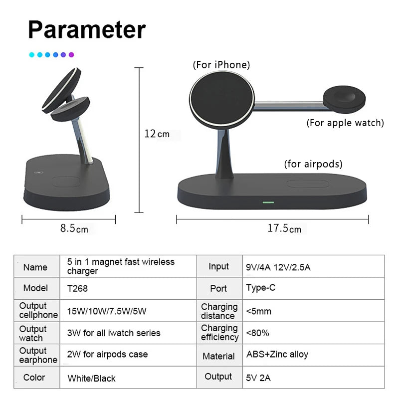 3-in-1 Magnetic Wireless Charging Station for iPhone, Watch & AirPods