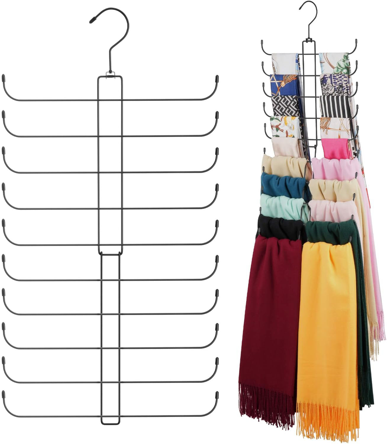 10-Tier Metal Scarf Organizer Hanger for Closet Storage & Hijabs