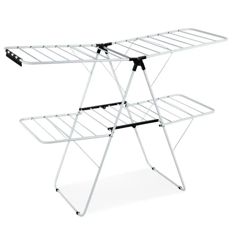2-Tier Foldable Steel Clothes Drying Rack with Adjustable Gullwing