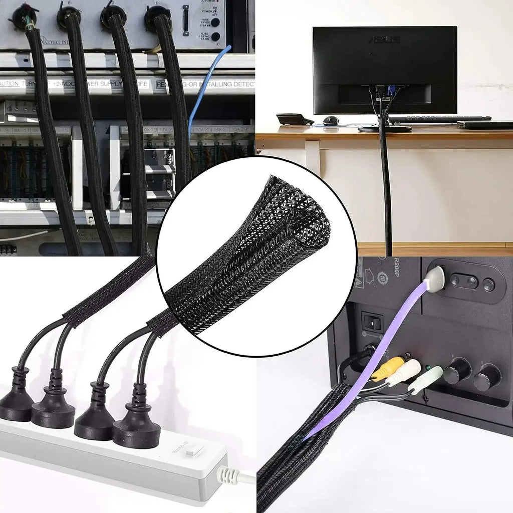 Braided Expandable Cable Sleeve - PET Wire Protector for Desk & PC