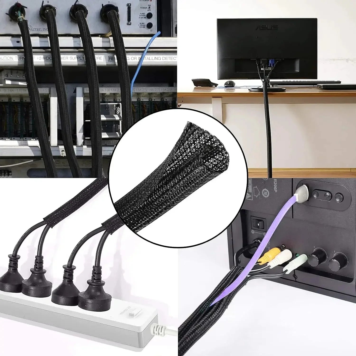 Braided Expandable Cable Sleeve - PET Wire Protector for Desk & PC