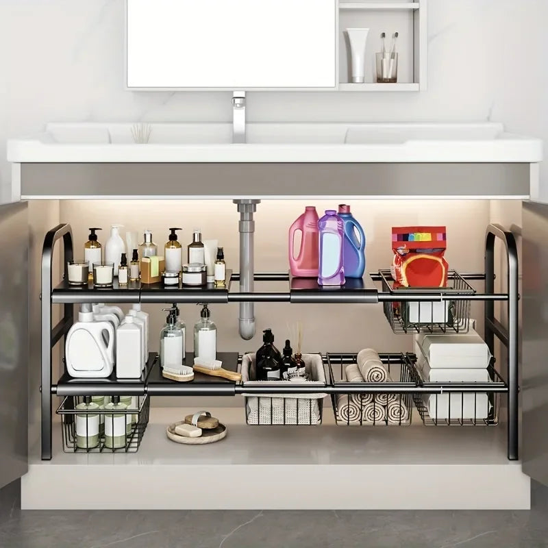 Expandable Under Sink Organizer | Multi-Use Kitchen & Bathroom Rack