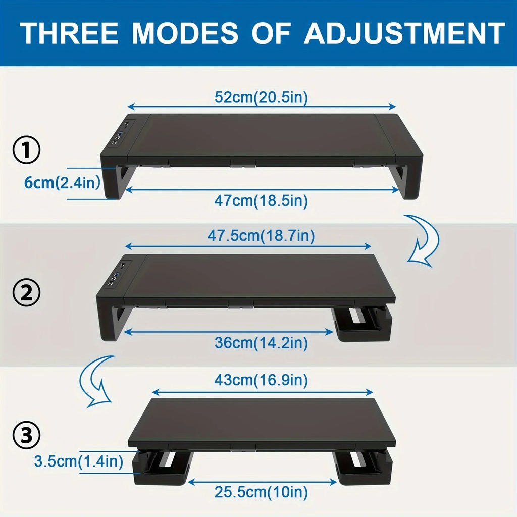 Foldable Monitor Stand Riser with Storage Drawer & Phone Holder