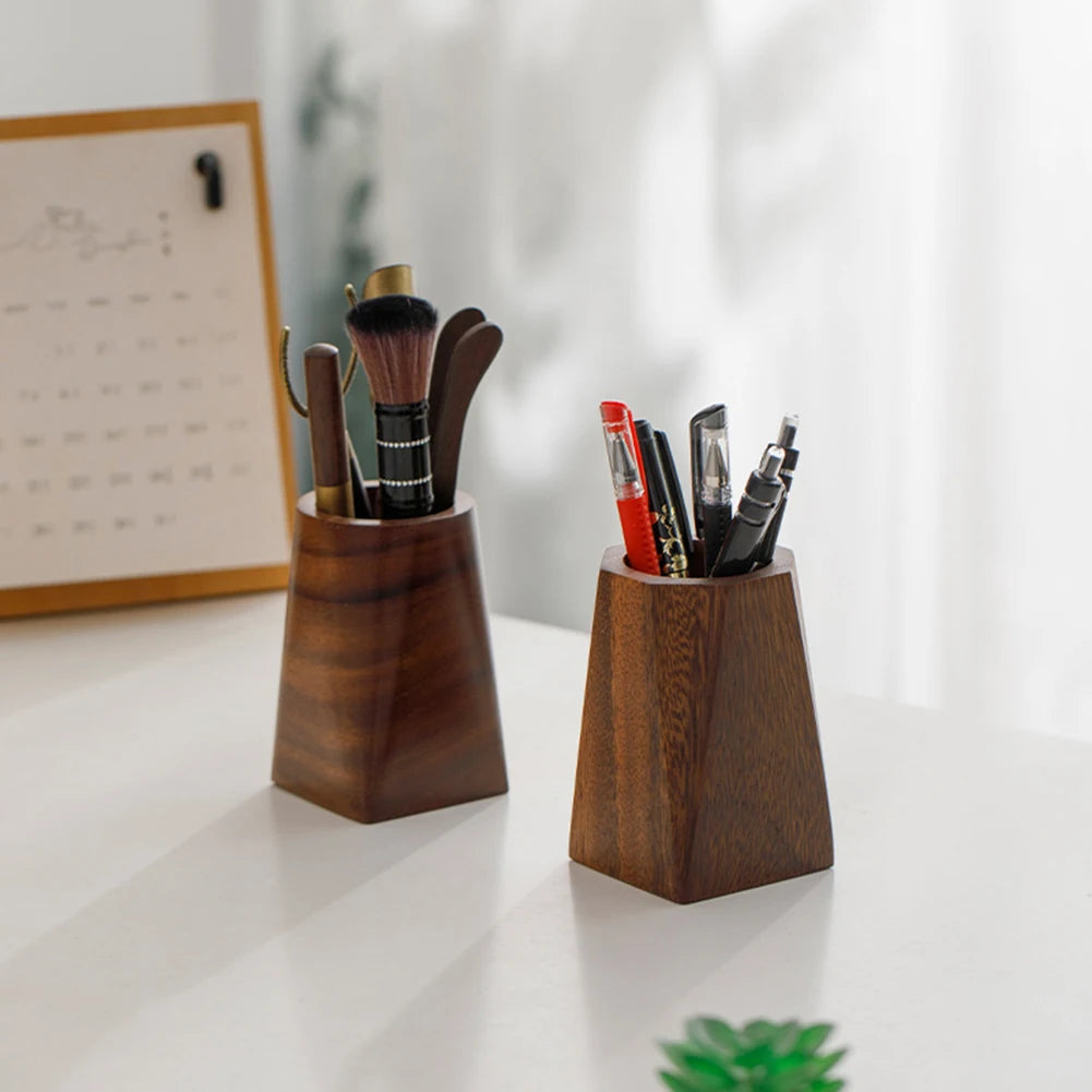 Walnut Wood Pen Holder - Minimalist Desktop Organizer for Office