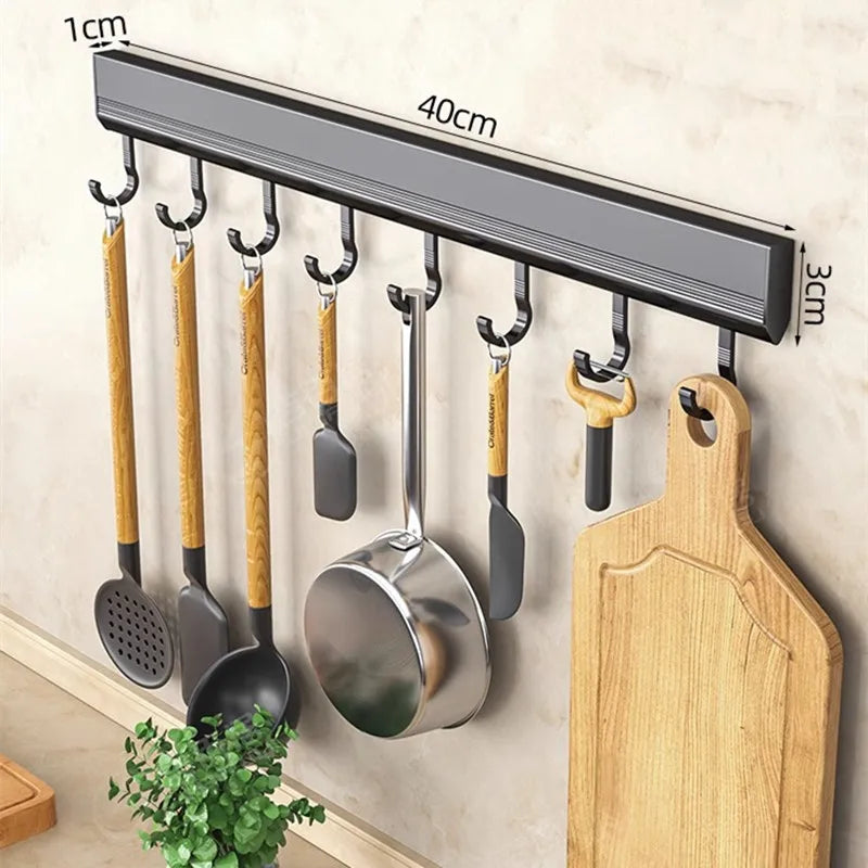 Wall Mounted Kitchen Hook Rack - Space Aluminum No-Drill Storage