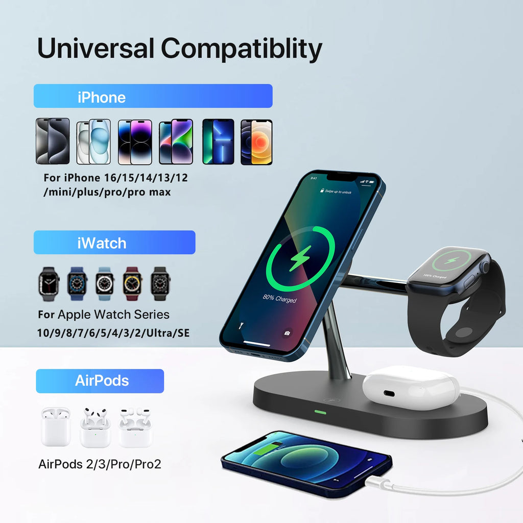 3-in-1 Magnetic Wireless Charging Station for iPhone, Watch & AirPods