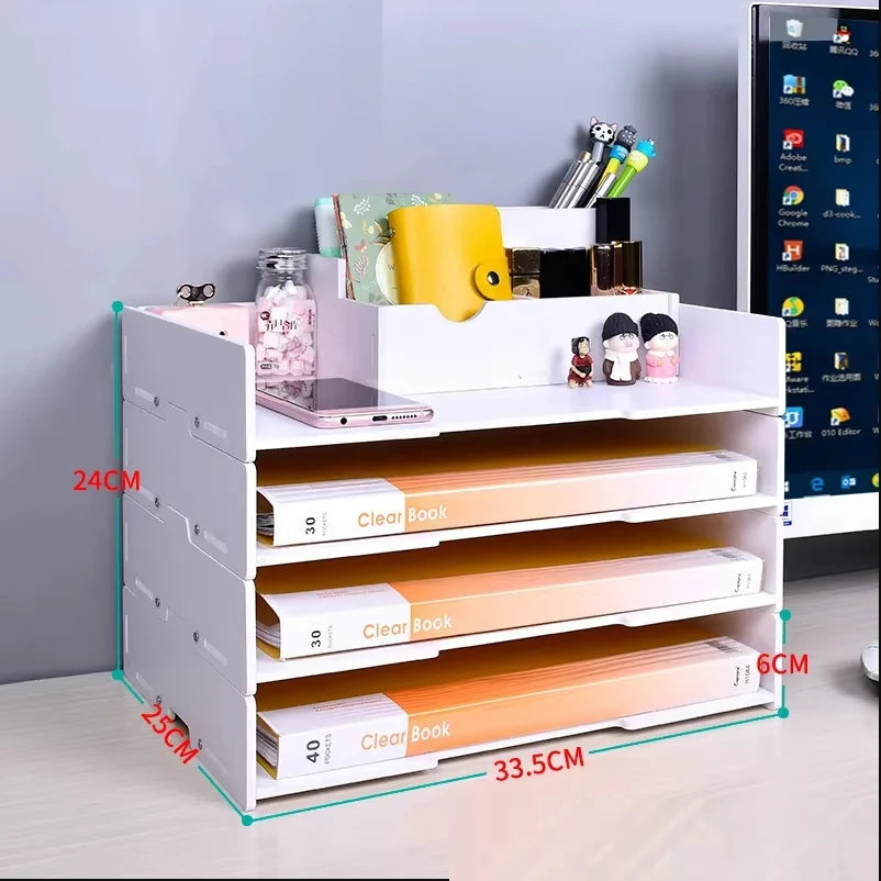 Stackable A4/A3 Desktop File Tray Wood Plastic Document Organizer