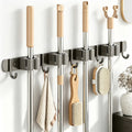 Stainless Steel Wall Mounted Mop & Broom Holder - No-Drill Storage