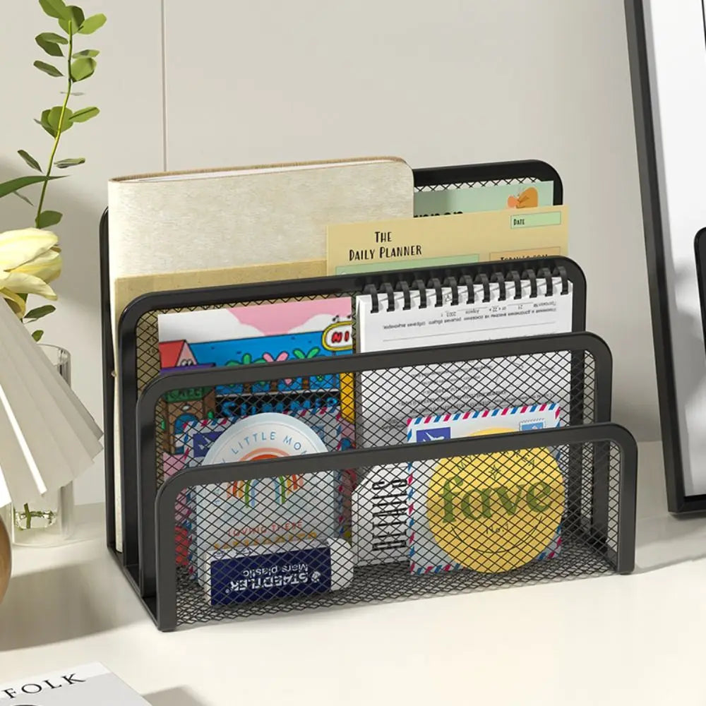 3-Tier Metal Mesh Desktop File Organizer - Office Magazine Rack