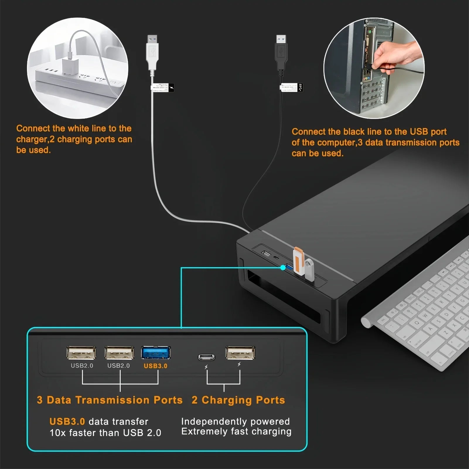 Foldable Monitor Stand Riser with Storage Drawer & Phone Holder