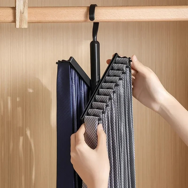Rotatable 20-Row Tie Hanger & Belt Organizer for Closet Storage