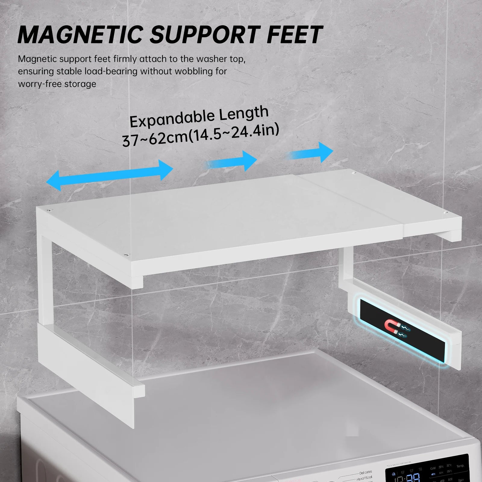 Extendable Washing Machine Top Storage Rack - Adjustable Laundry Shelf