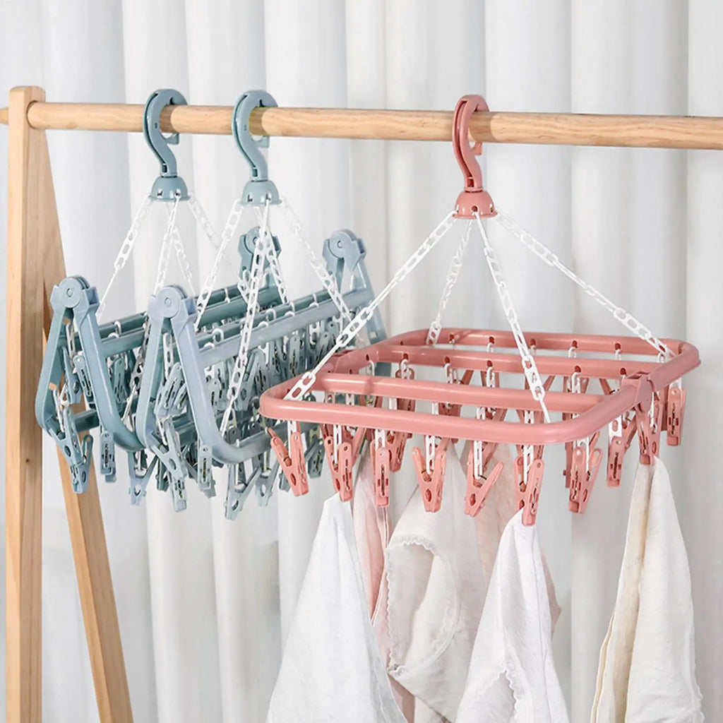 32-Clip Swivel Clothes Drying Rack for Socks and Underwear