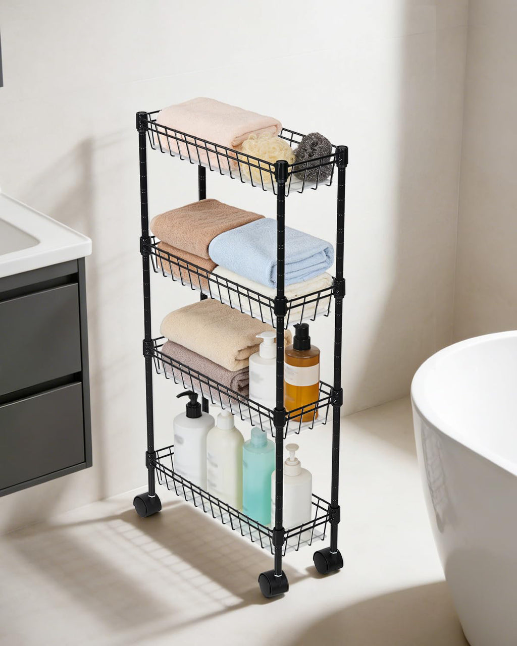 Slim Metal Rolling Storage Cart for Kitchen and Bathroom