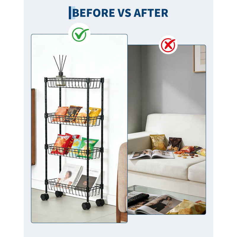 Slim Metal Rolling Storage Cart for Kitchen and Bathroom